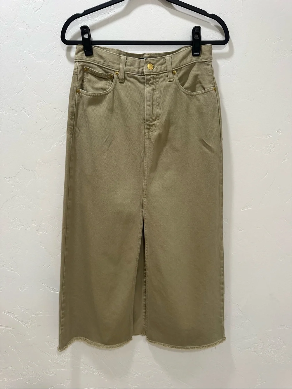 J. Crew Classic Denim Maxi Skirt in Khaki Women's 27 BZ160 Utilitarian
